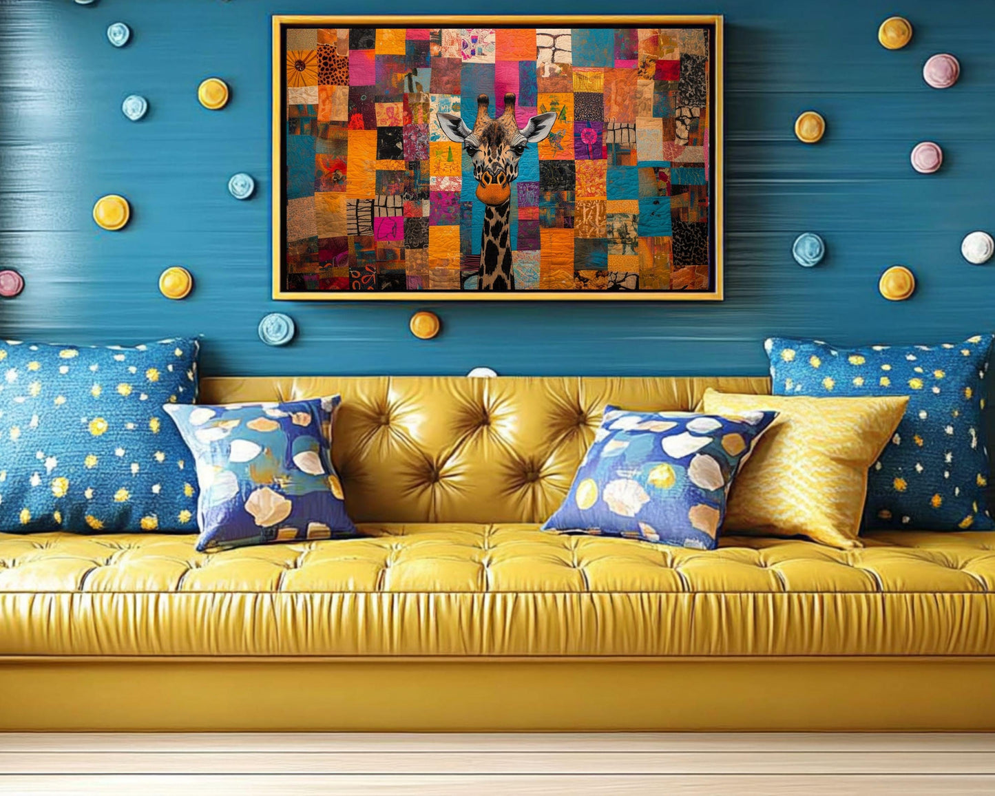 Colorful Giraffe Canvas Black Art African American Wall Decor