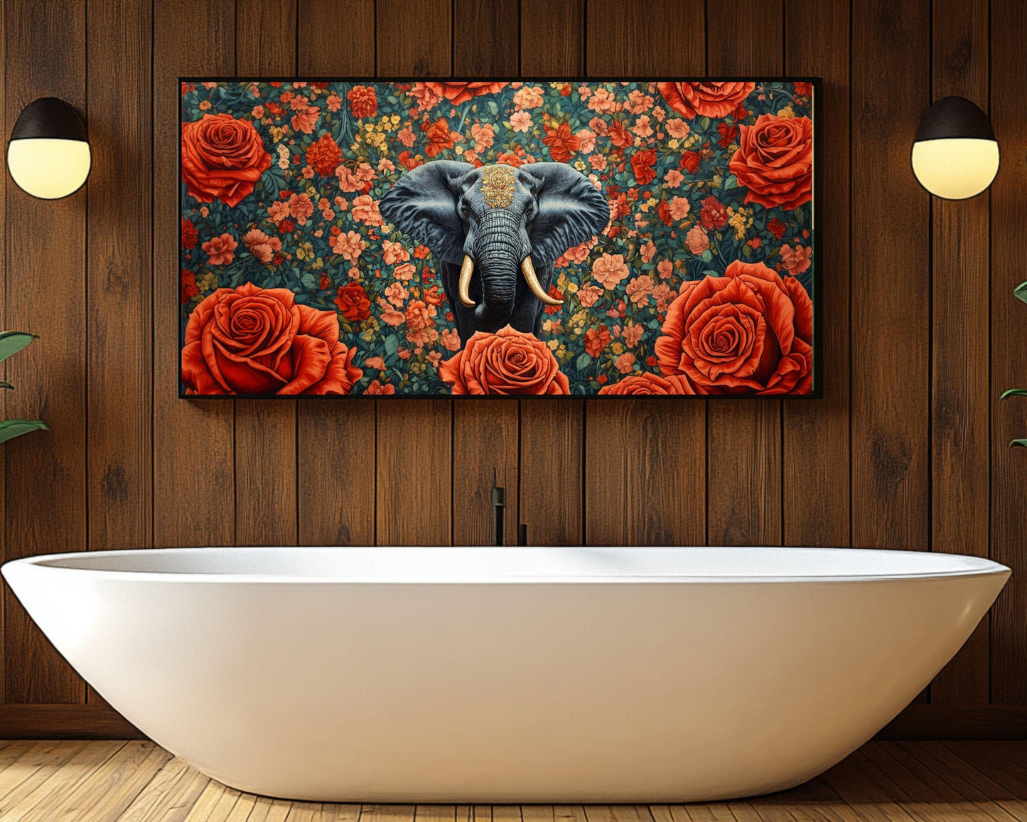African Elephant Floral Black Wall Art African American Canvas Print
