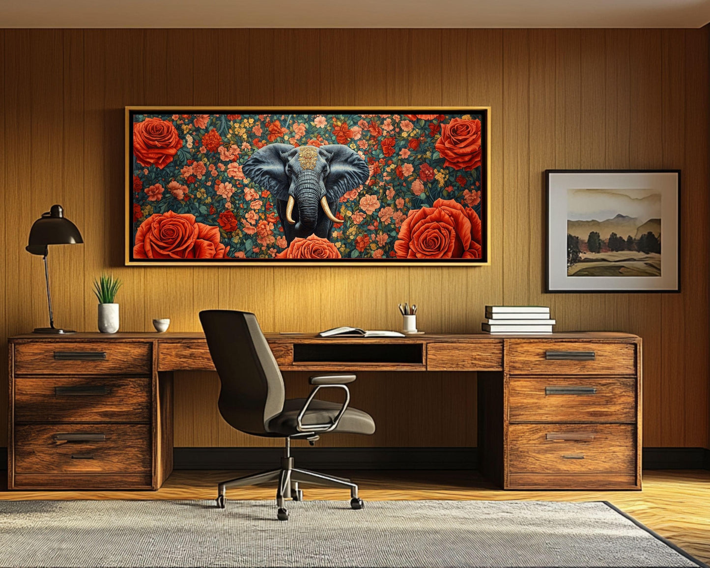 African Elephant Floral Black Wall Art African American Canvas Print