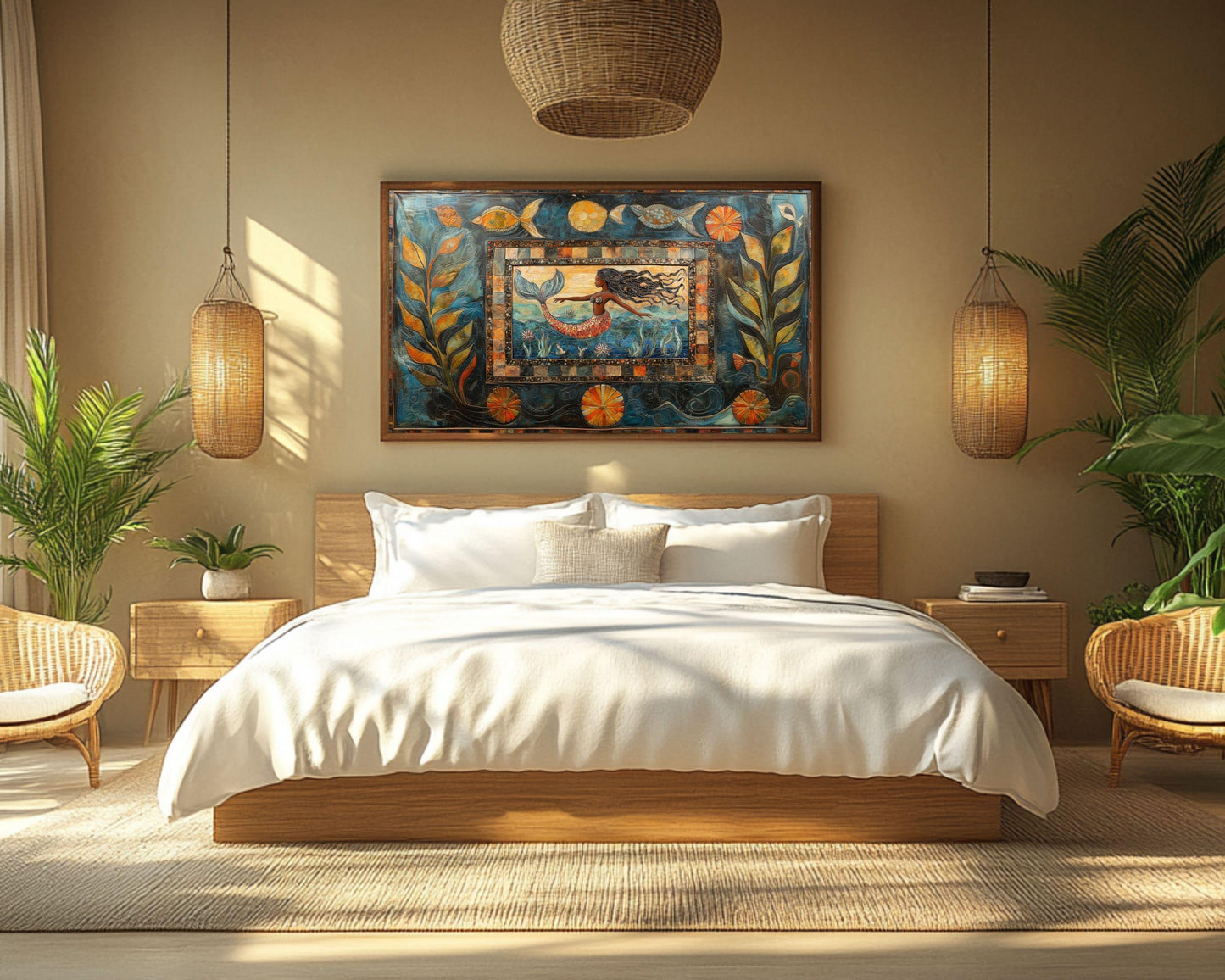 Ocean Mermaid Black Art African American Wall Art Canvas