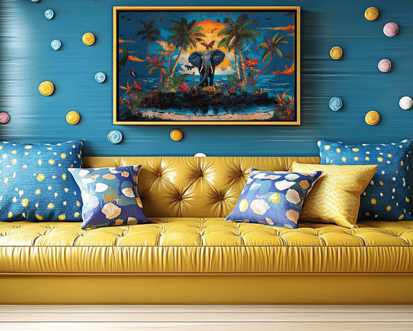 Elephant Tropical Sunset Black Art African American Wall Art Canvas