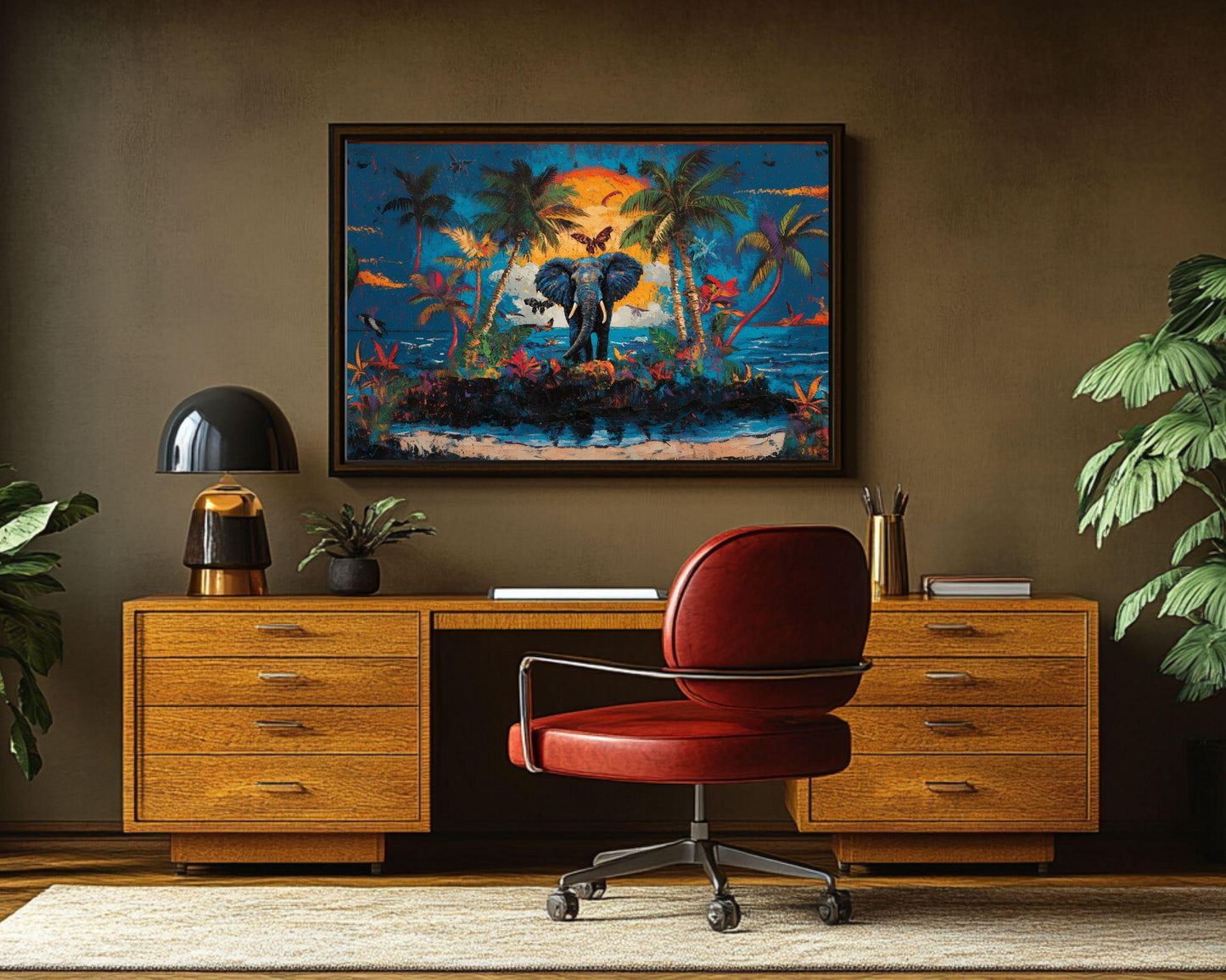 Elephant Tropical Sunset Black Art African American Wall Art Canvas