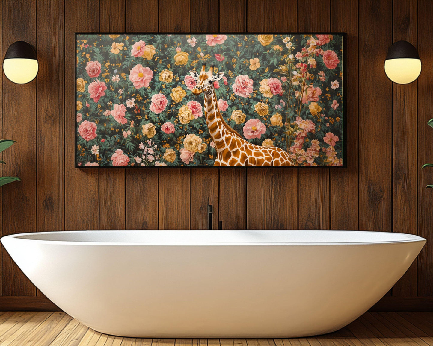 Giraffe Portrait Black Art African American Wall Art Floral Canvas