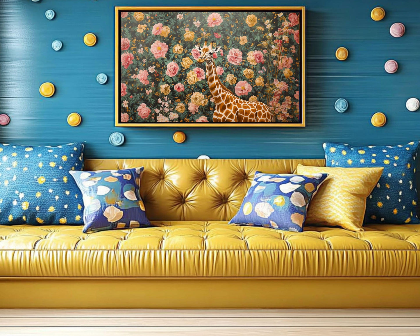 Giraffe Portrait Black Art African American Wall Art Floral Canvas