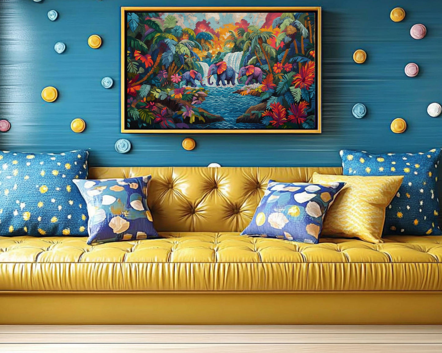 Tropical Elephant Family Haitian Folk Art Canvas