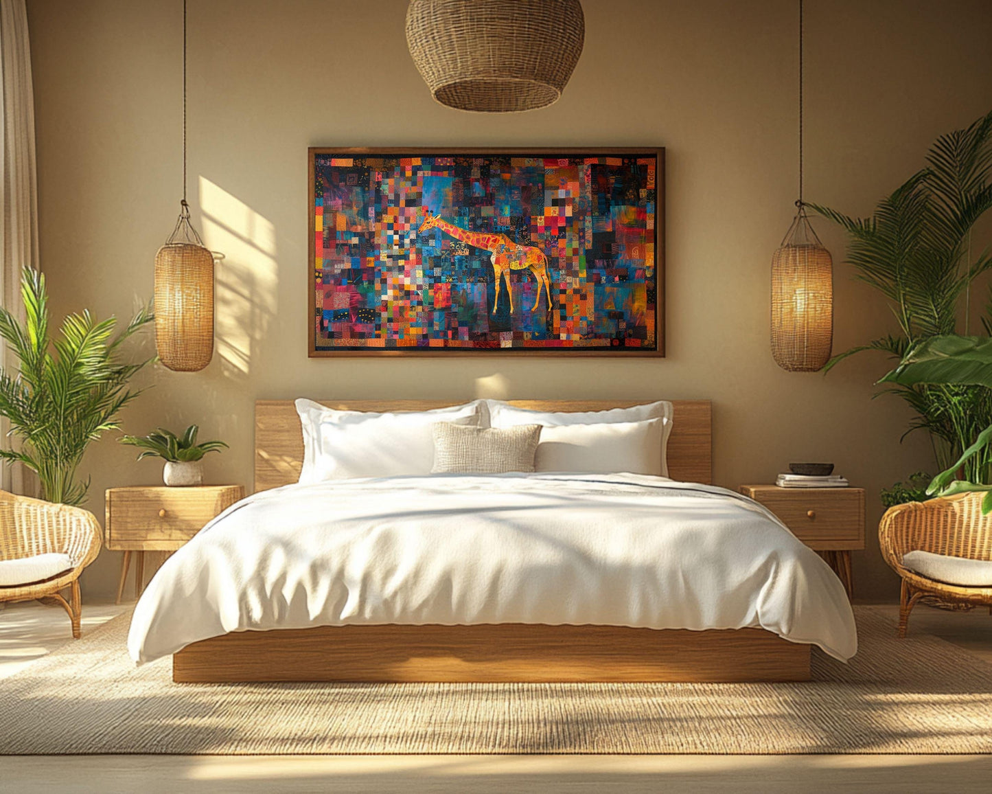 Giraffe African American Patchwork Quilt Canvas Art