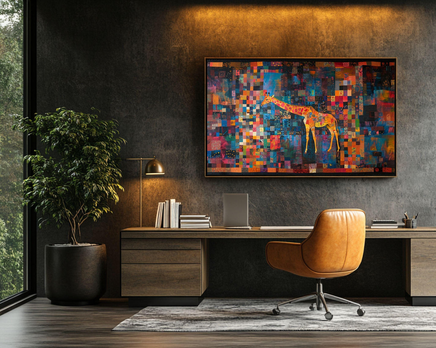 Giraffe African American Patchwork Quilt Canvas Art