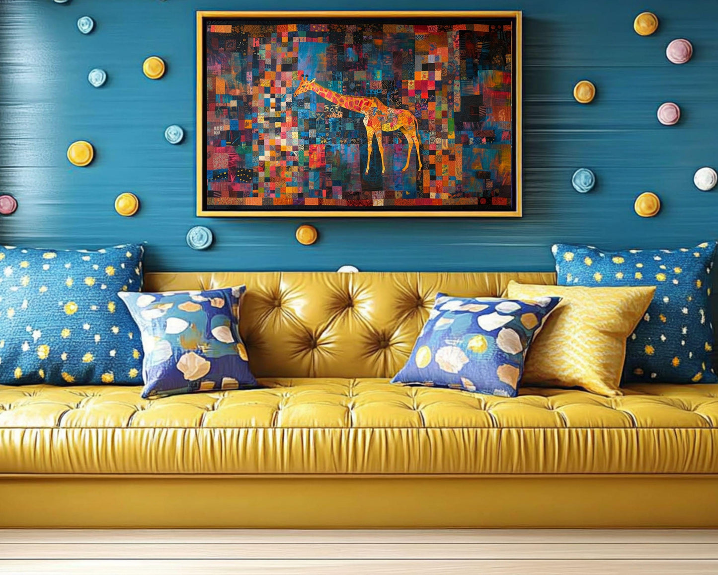 Giraffe African American Patchwork Quilt Canvas Art