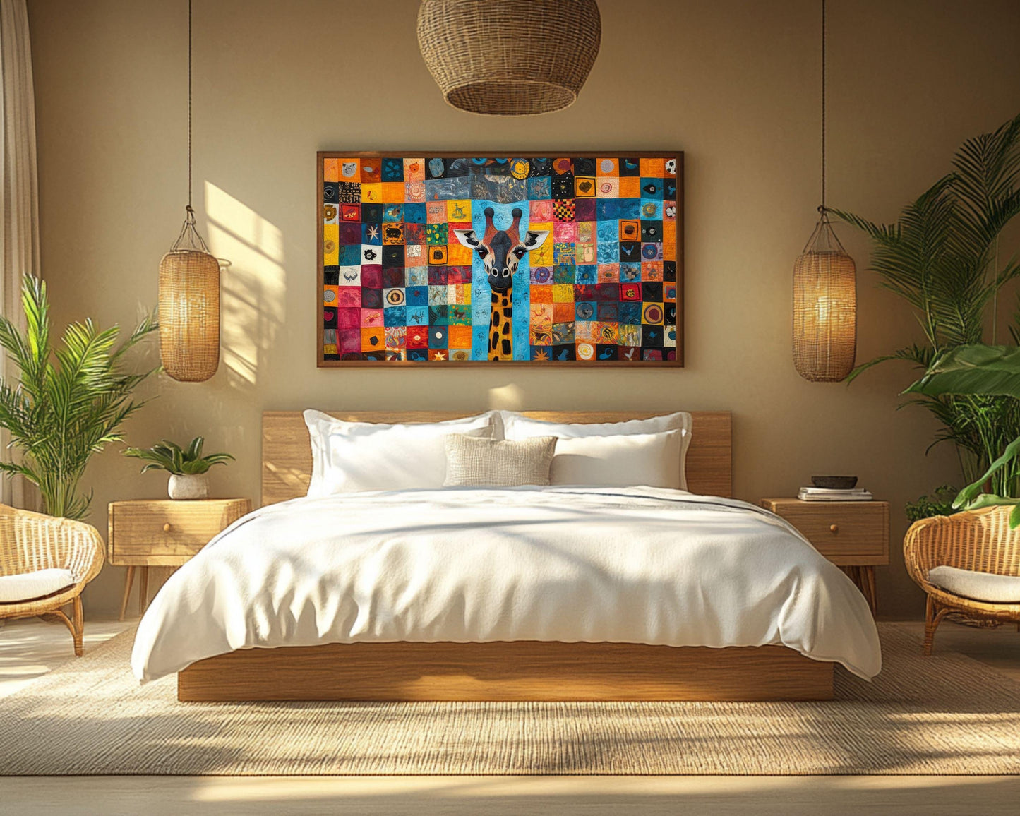 Colorful Giraffe African American Wall Art Canvas