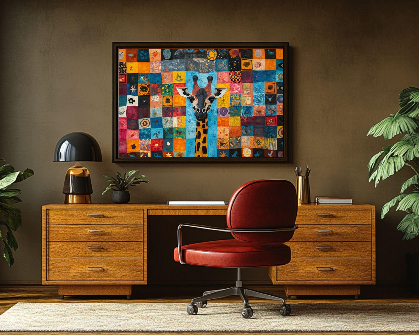 Colorful Giraffe African American Wall Art Canvas