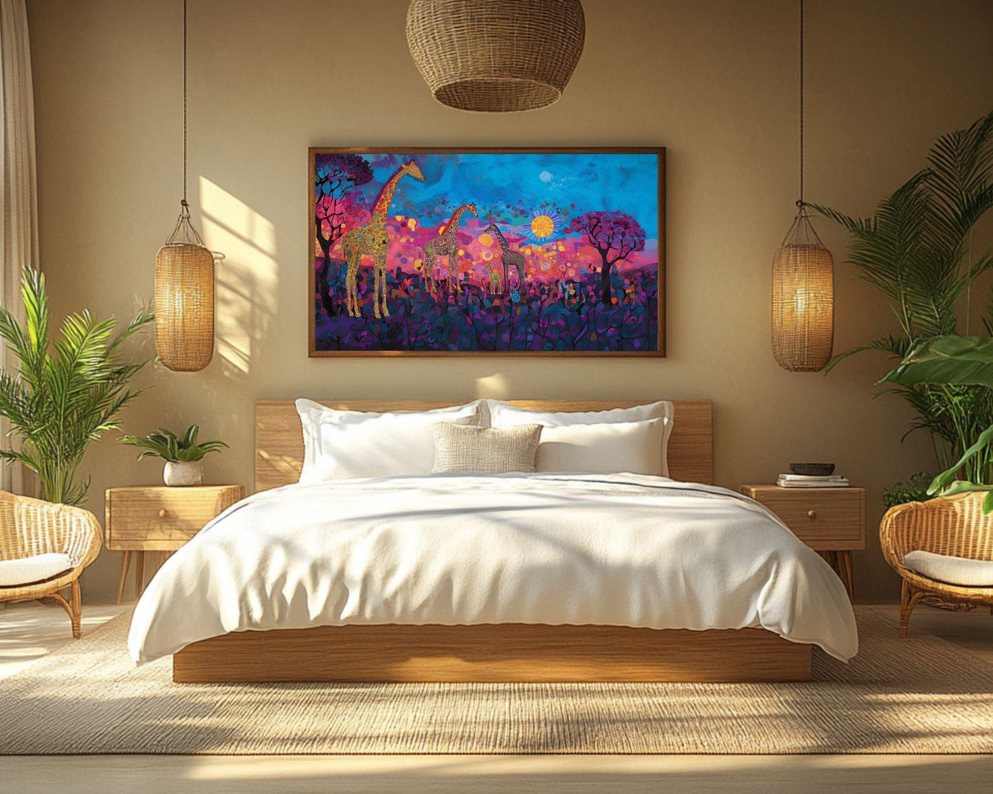 Giraffe Family African American Safari Canvas Art