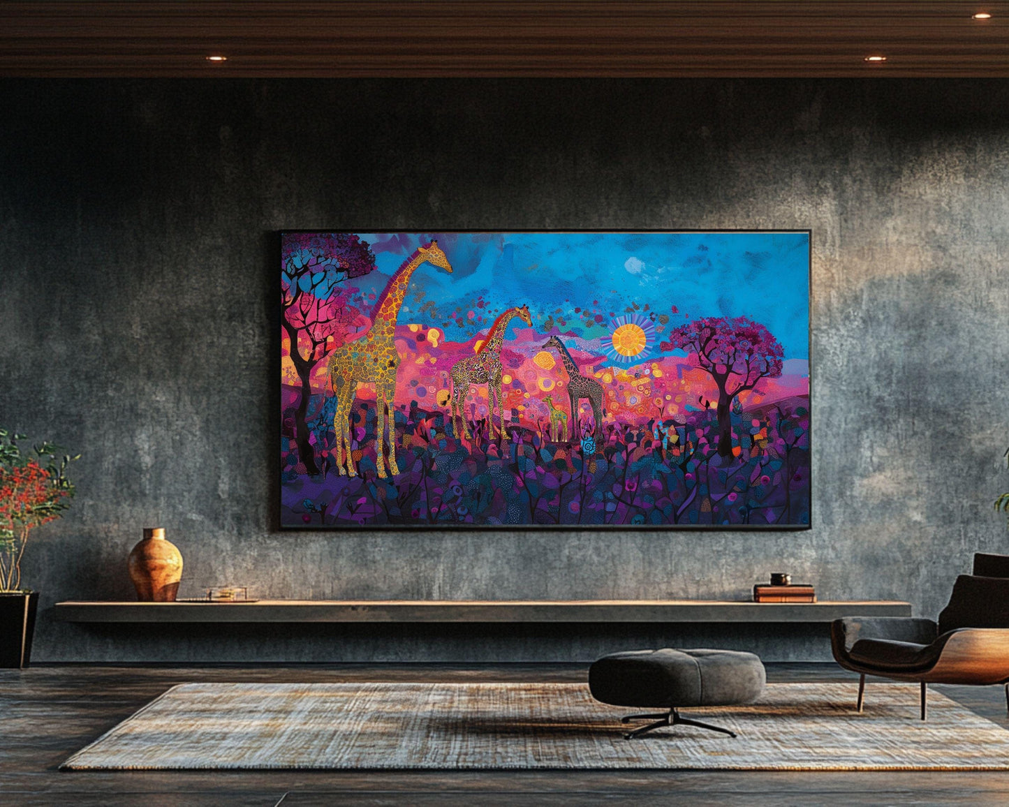 Giraffe Family African American Safari Canvas Art