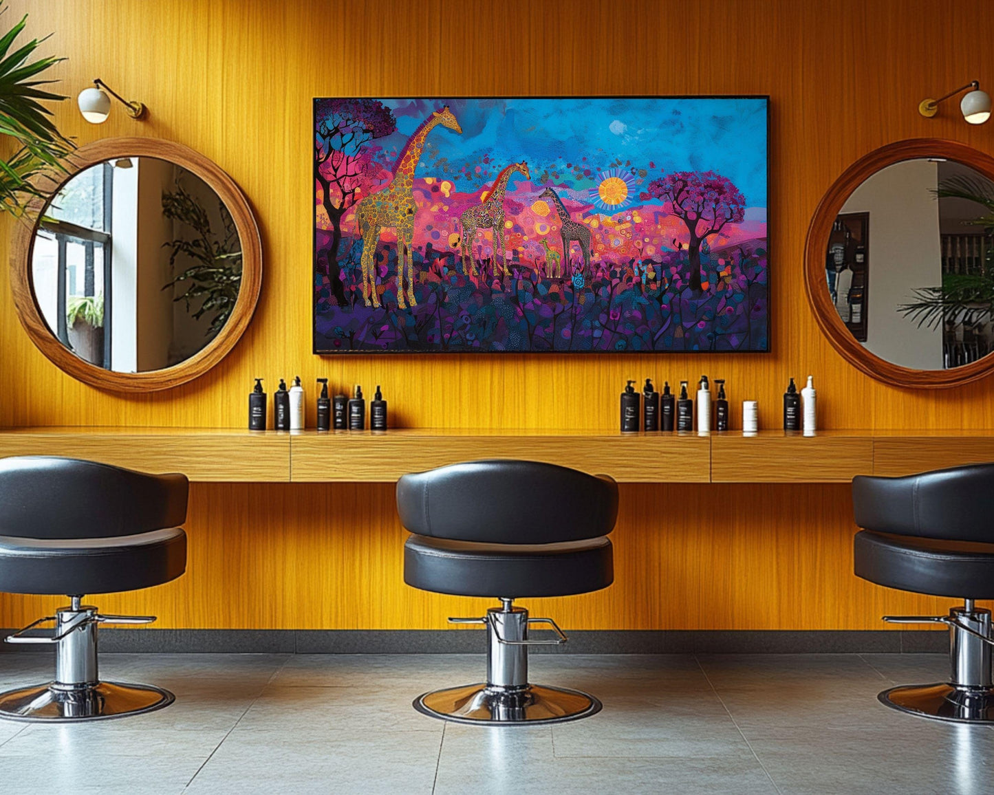 Giraffe Family African American Safari Canvas Art
