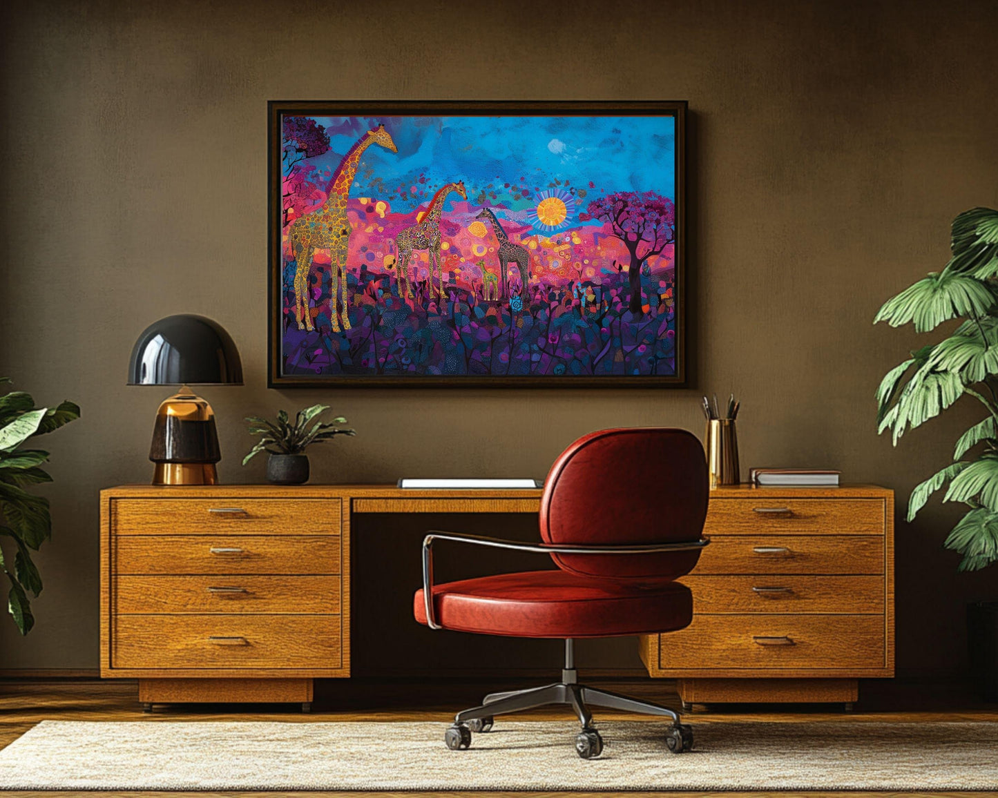 Giraffe Family African American Safari Canvas Art