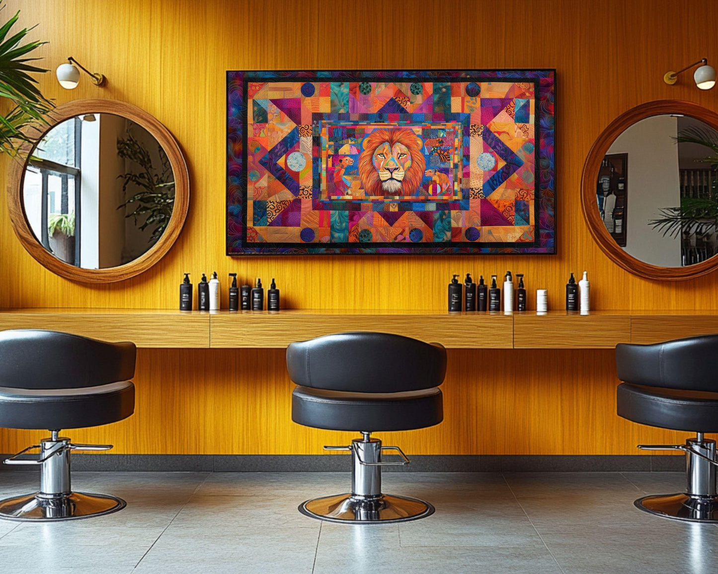 Lion Family African American Patchwork Canvas Art
