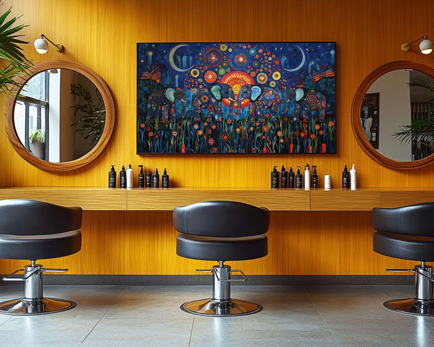 Elephants African American Mosaic Sky Canvas Art