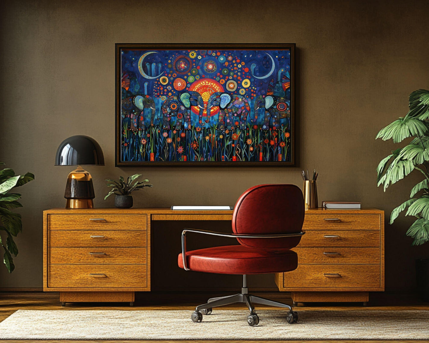 Elephants African American Mosaic Sky Canvas Art
