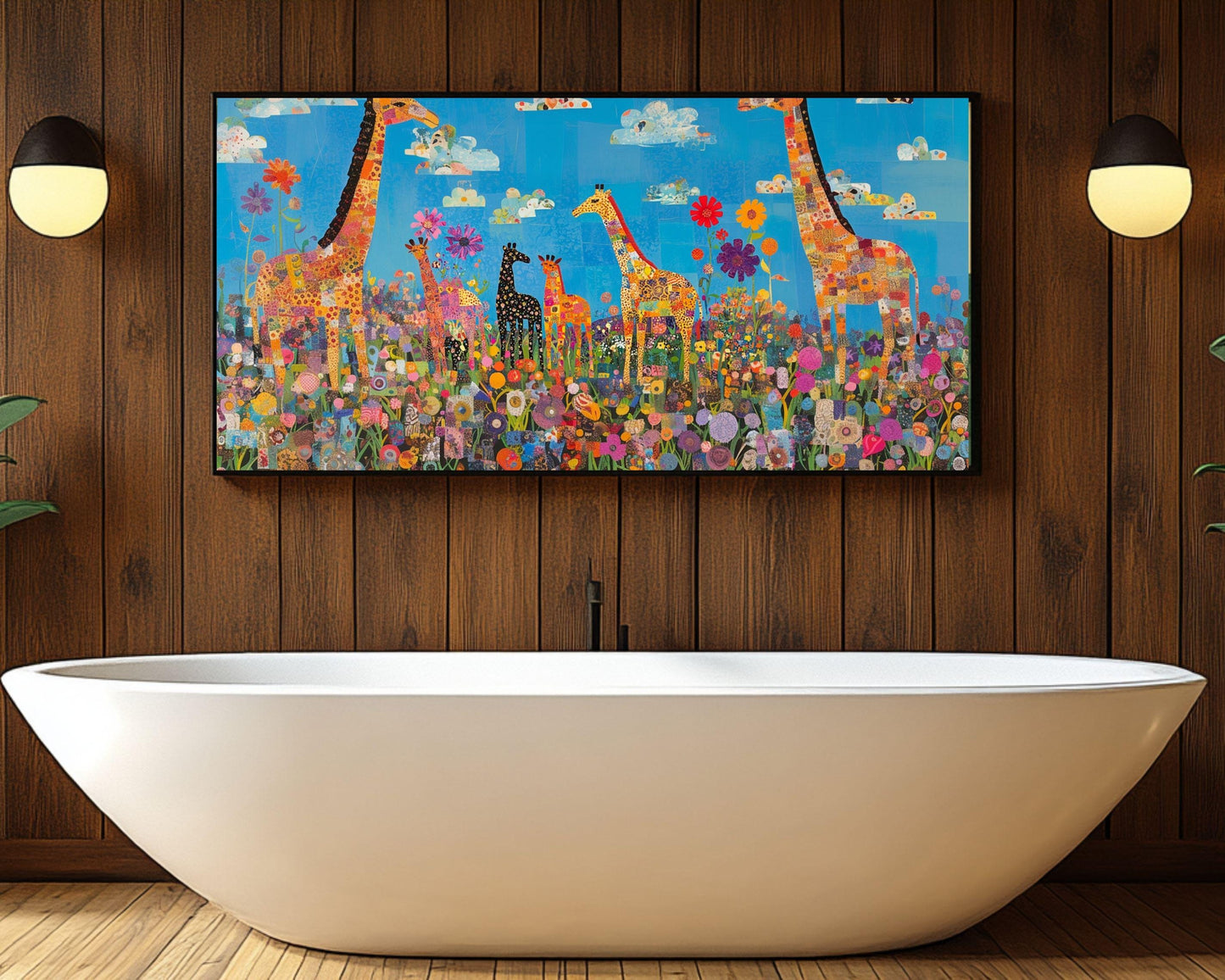 Giraffe Family African American Wall Art Canvas Print