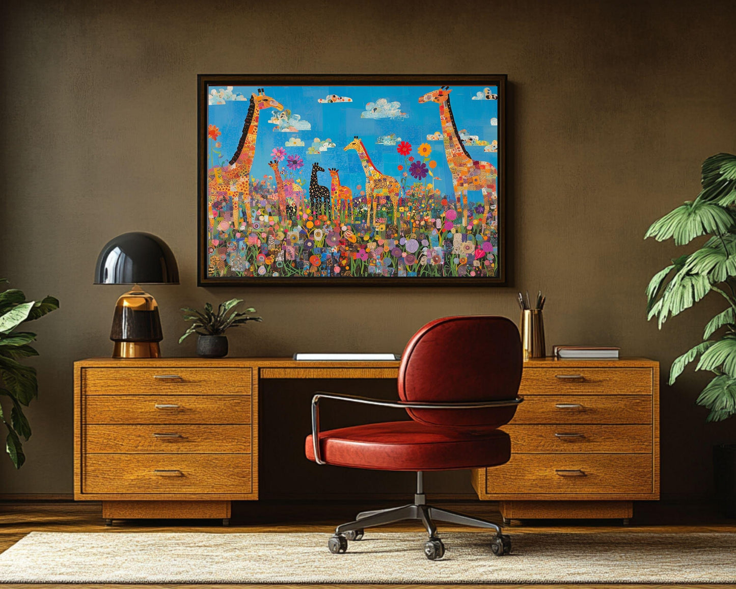 Giraffe Family African American Wall Art Canvas Print