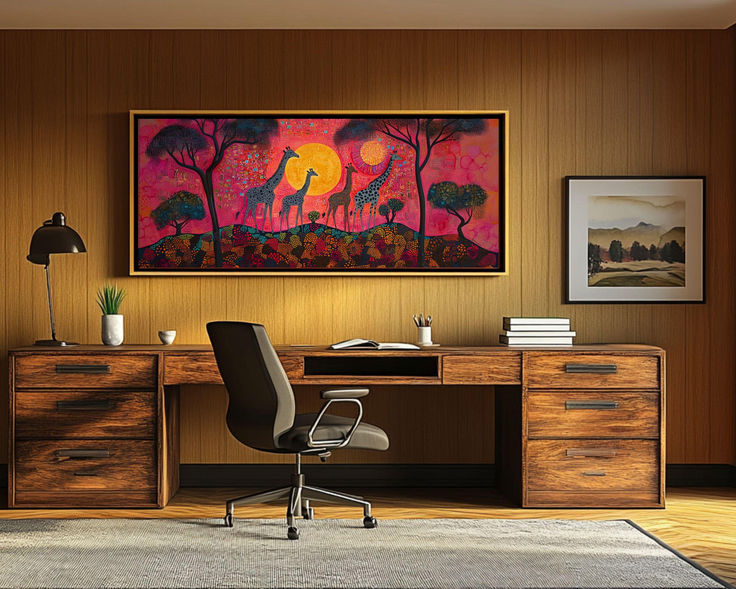 African American Giraffe Family Sunset Canvas Art Print