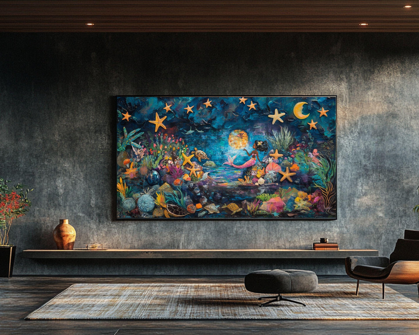 African American Art Mermaid at Moonlight