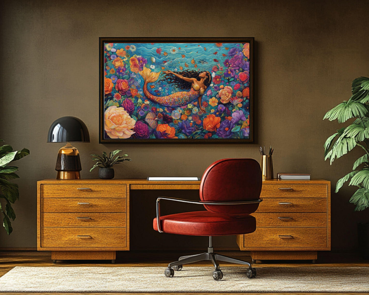 African American Mermaid Wall Art Canvas Print