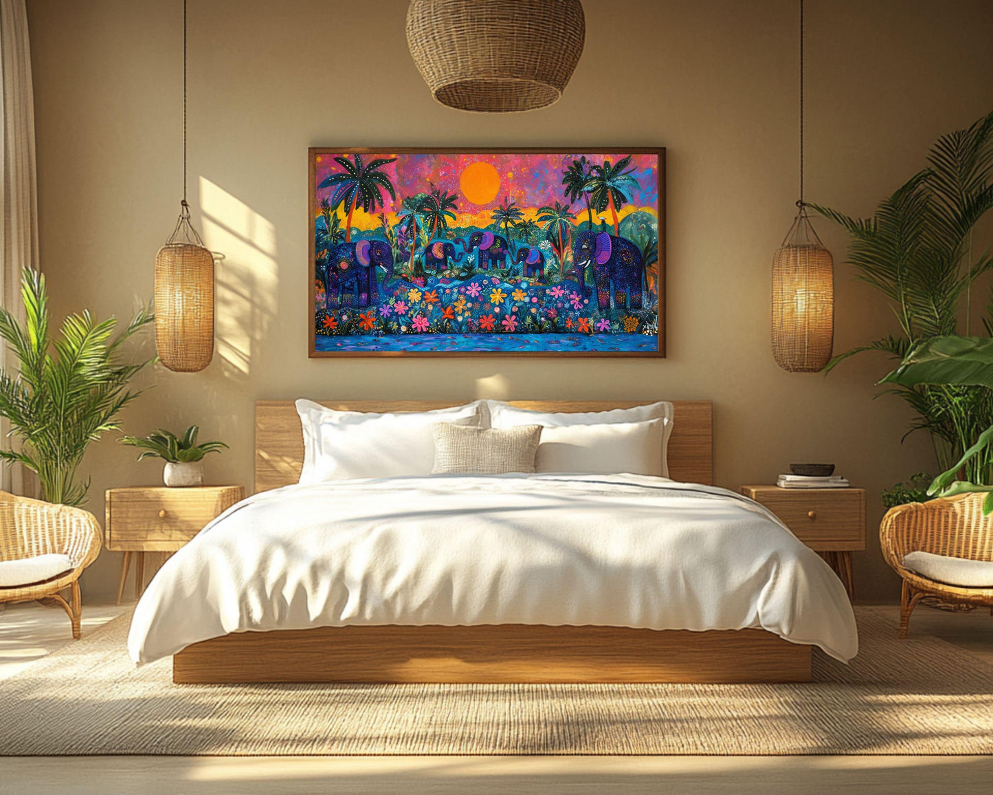 Haitian Elephant Family African American Wall Art Canvas