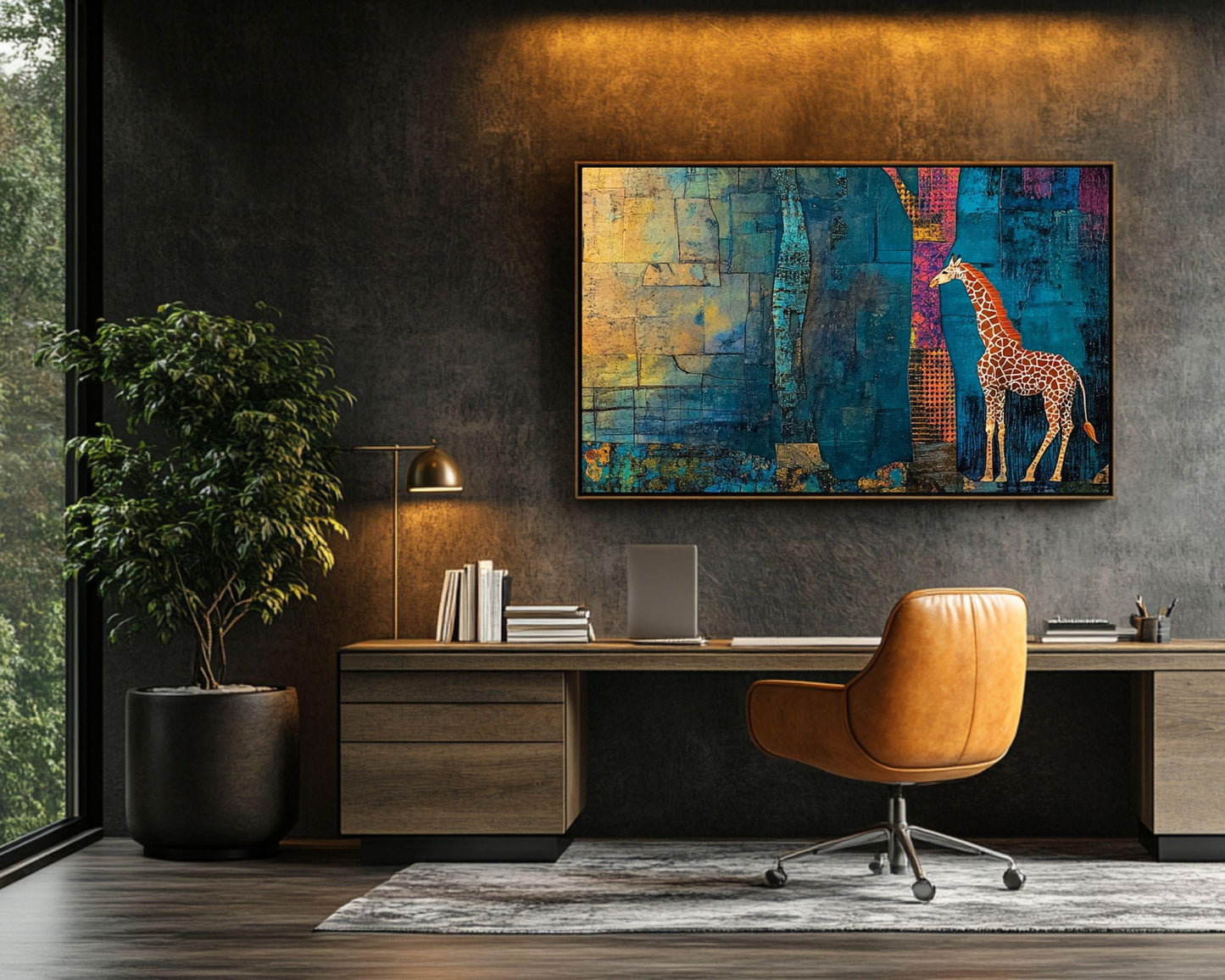 Giraffes Abstract Trees Black Art African American Wall Art