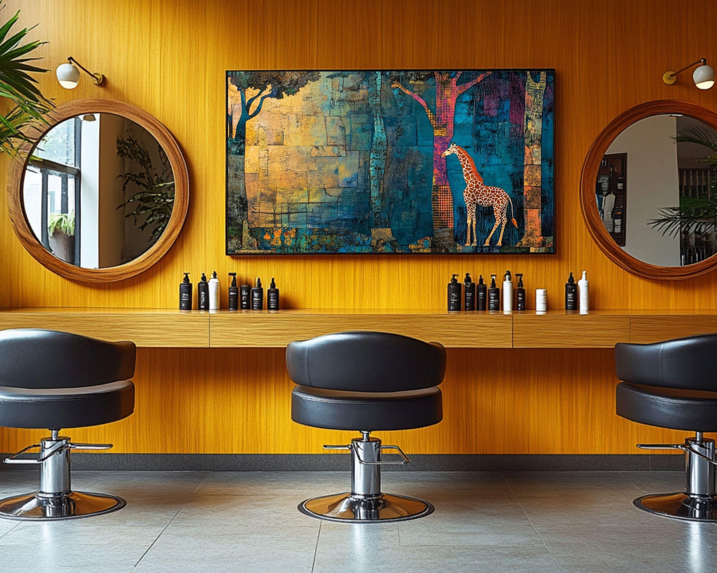 Giraffes Abstract Trees Black Art African American Wall Art