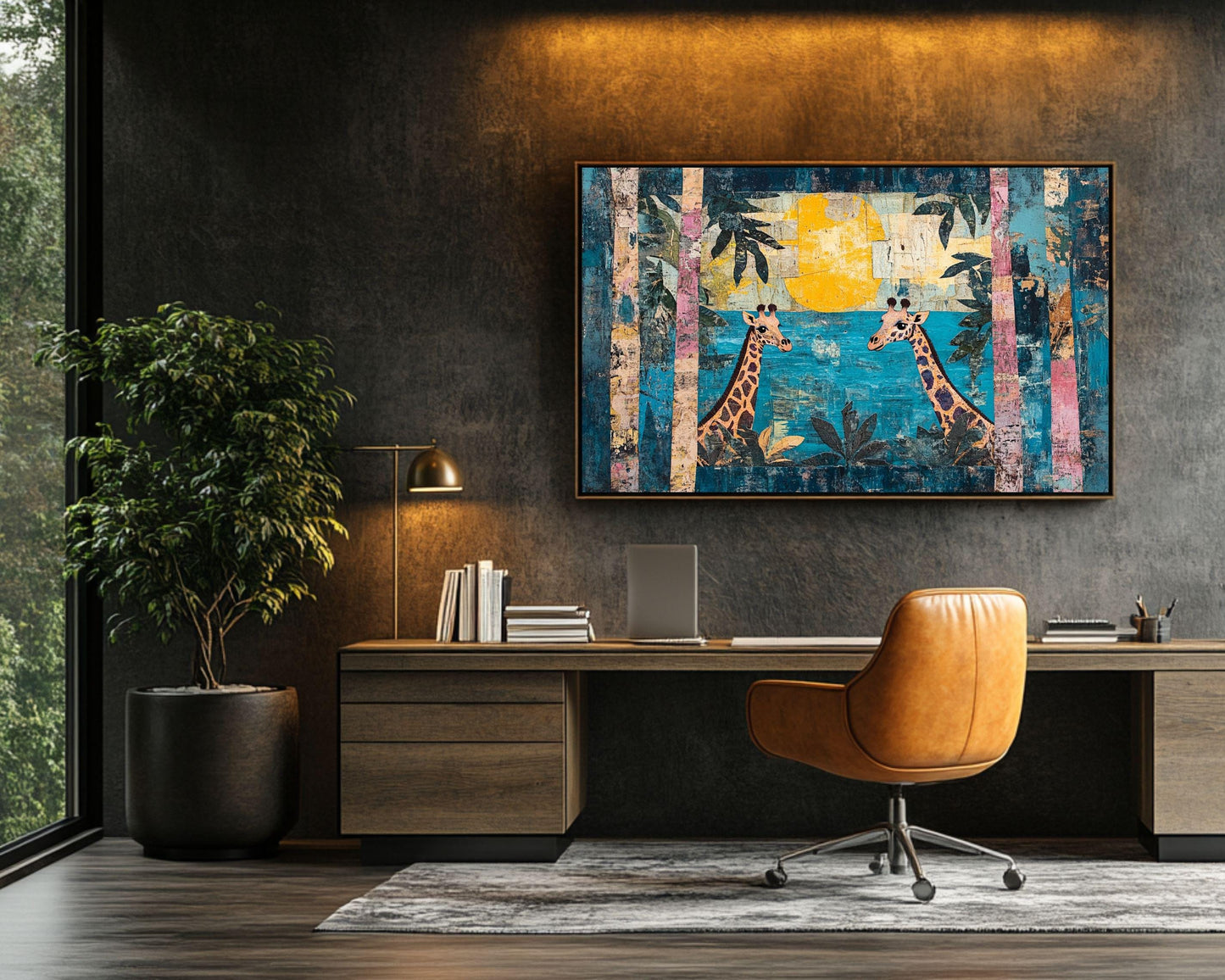 Giraffes and Sun African American Wall Art Canvas Print