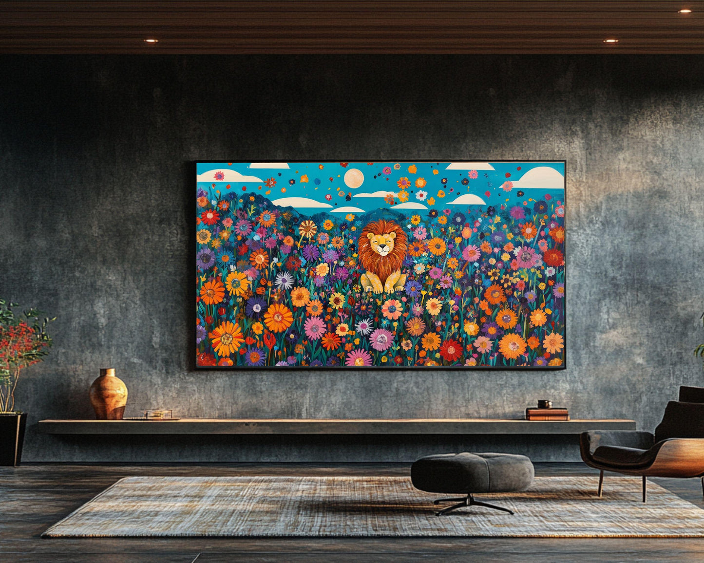 Smiling Lion African American Wall Art Colorful Canvas
