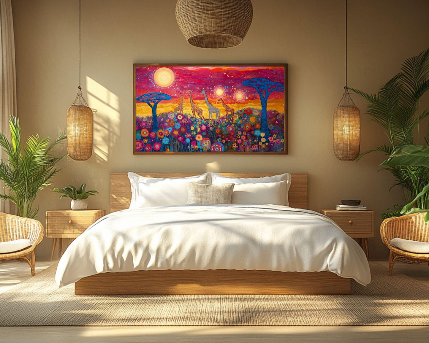 Giraffe African American Wall Art Colorful Canvas Print