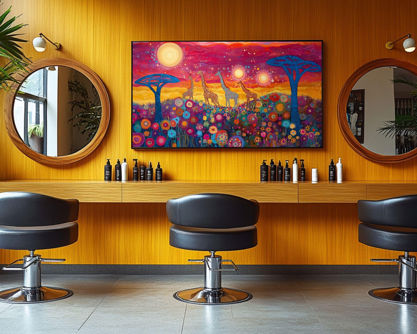 Giraffe African American Wall Art Colorful Canvas Print