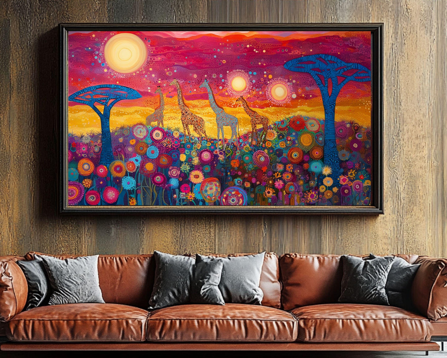 Giraffe African American Wall Art Colorful Canvas Print