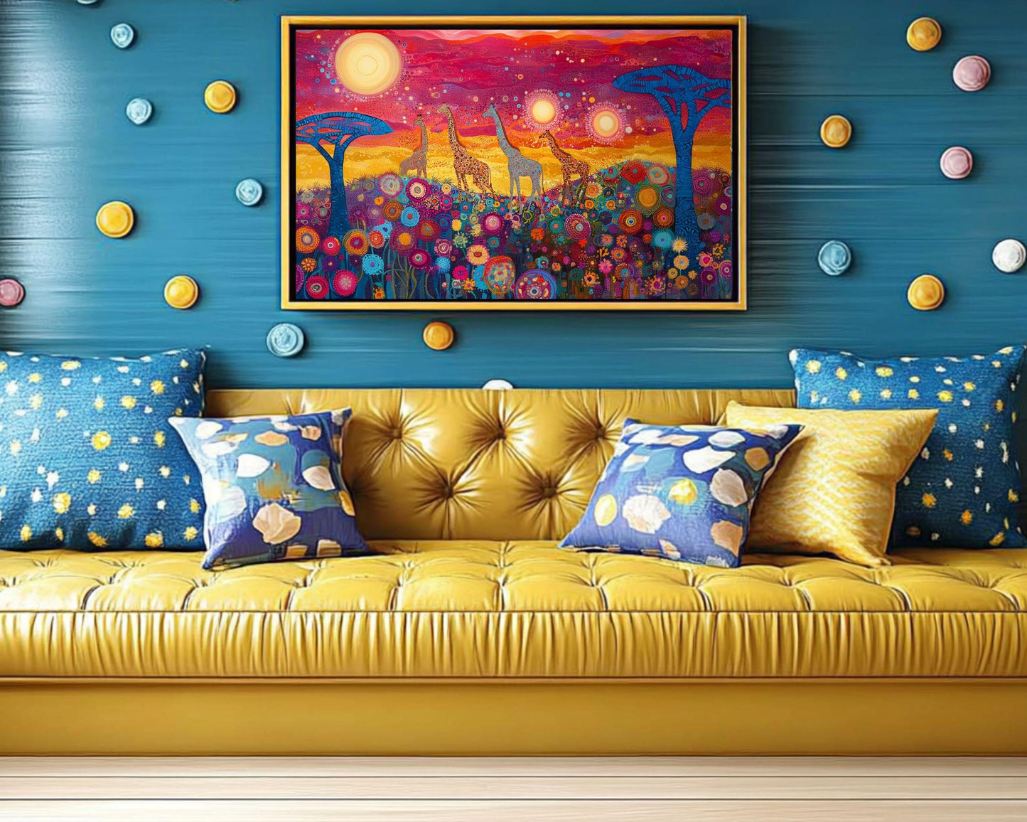 Giraffe African American Wall Art Colorful Canvas Print