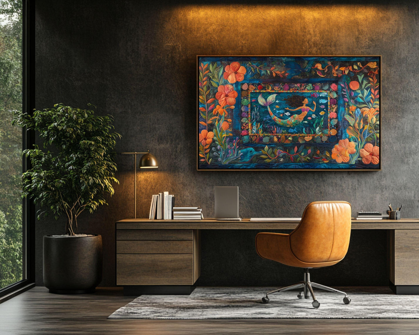Vibrant Black Mermaid African American Wall Art Canvas