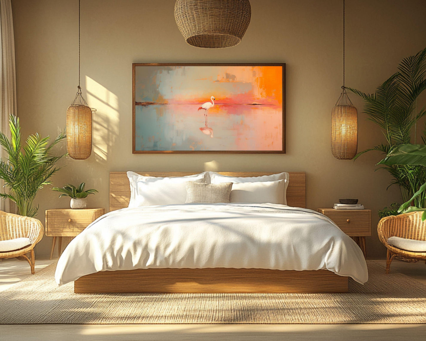 Sunset Flamingo African American Wall Art Canvas Print