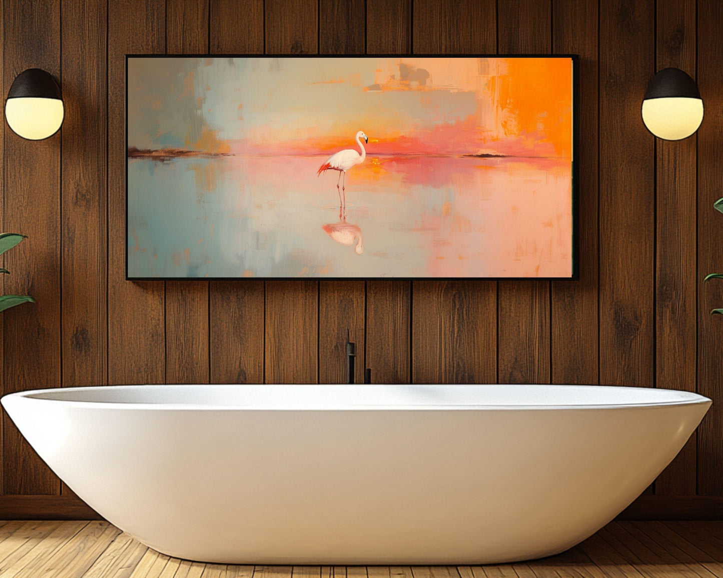 Sunset Flamingo African American Wall Art Canvas Print