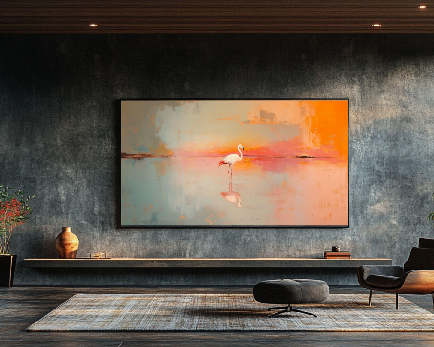 Sunset Flamingo African American Wall Art Canvas Print