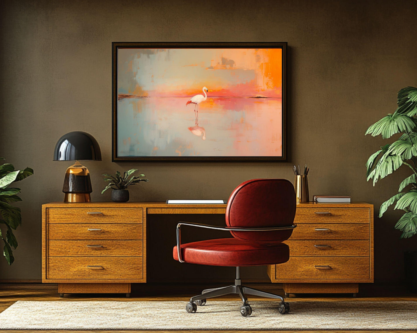 Sunset Flamingo African American Wall Art Canvas Print
