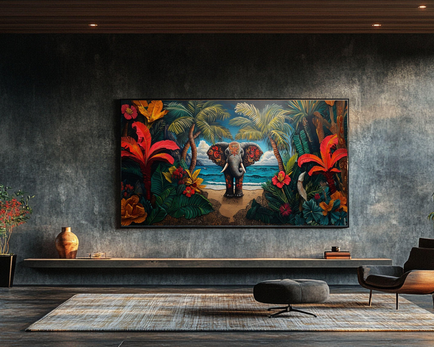 Tropical Elephant African American Wall Art Canvas Print