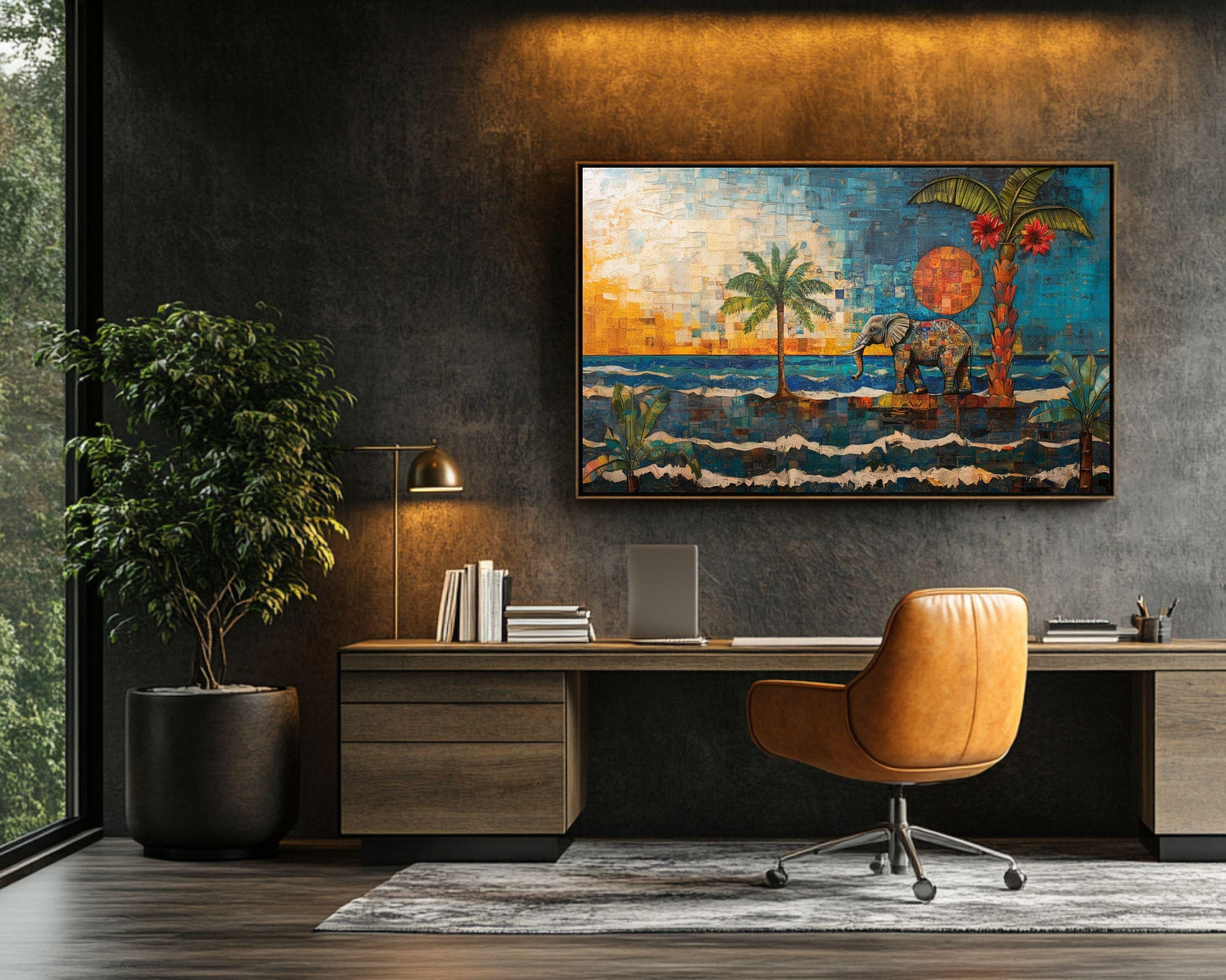 Sunset Elephant African American Wall Art Canvas Print