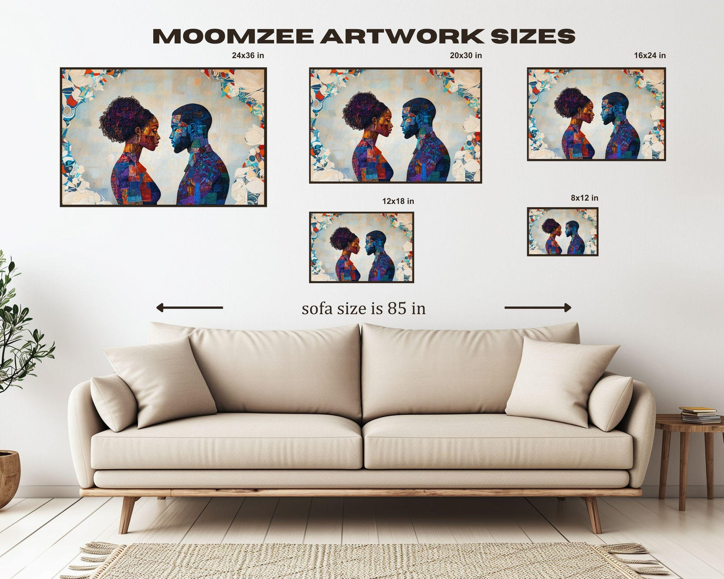 Black Love Art African American Romantic Canvas Wall Art