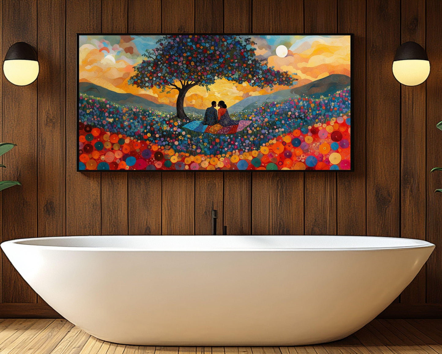 Romantic Sunset Picnic African American Wall Art