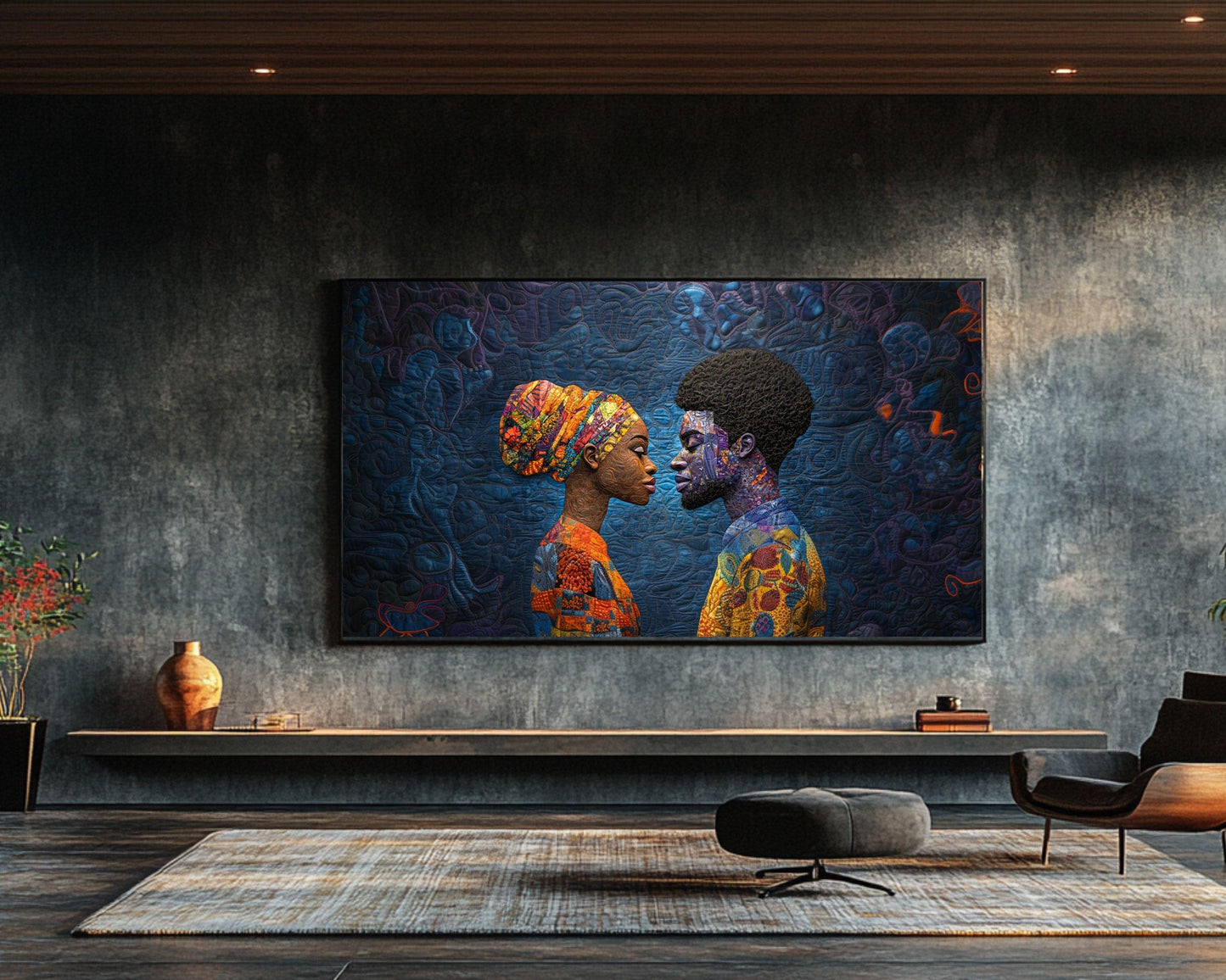 Quilted Black Couple African American Wall Art