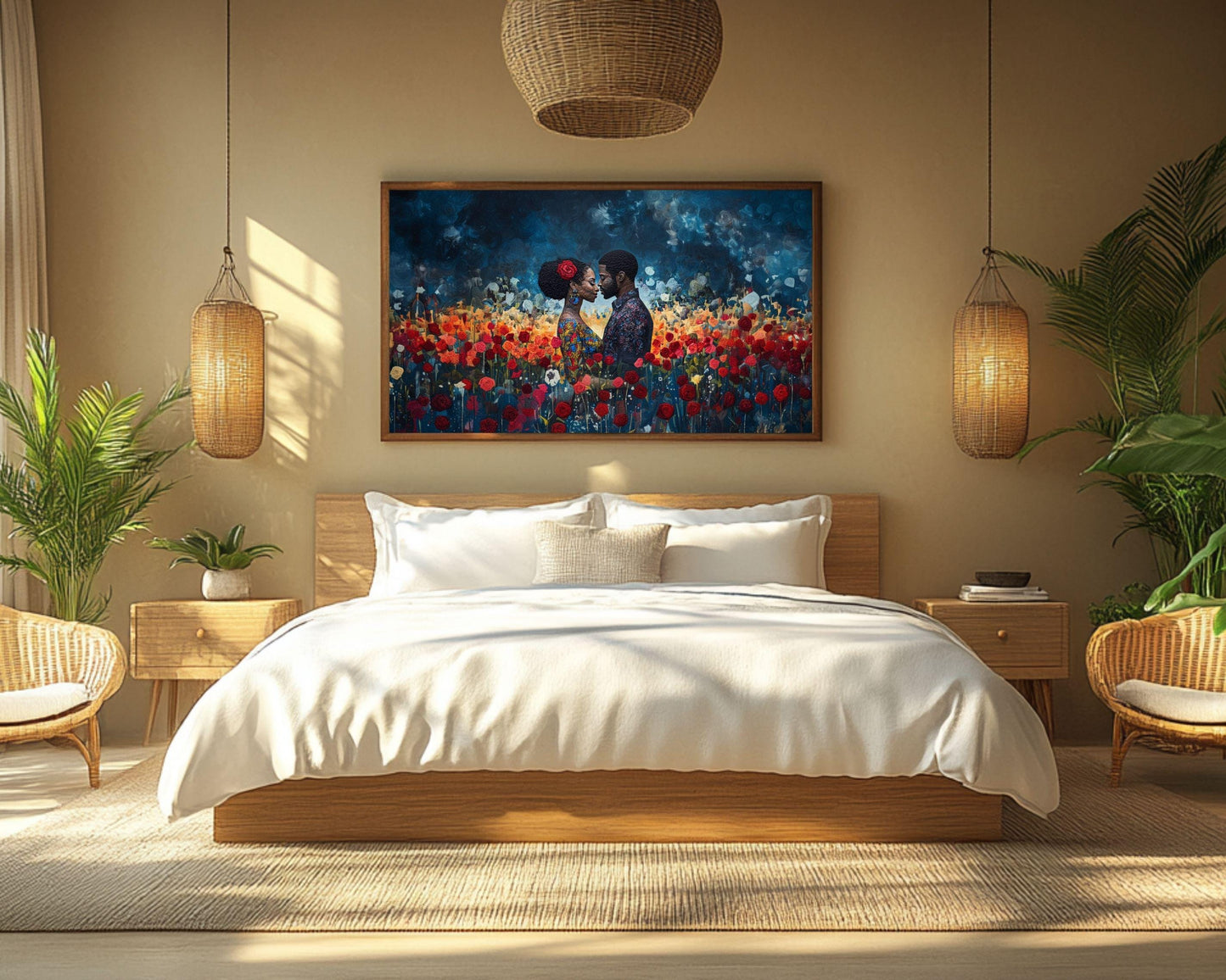 Quilted Black Couple with Roses Wall Art