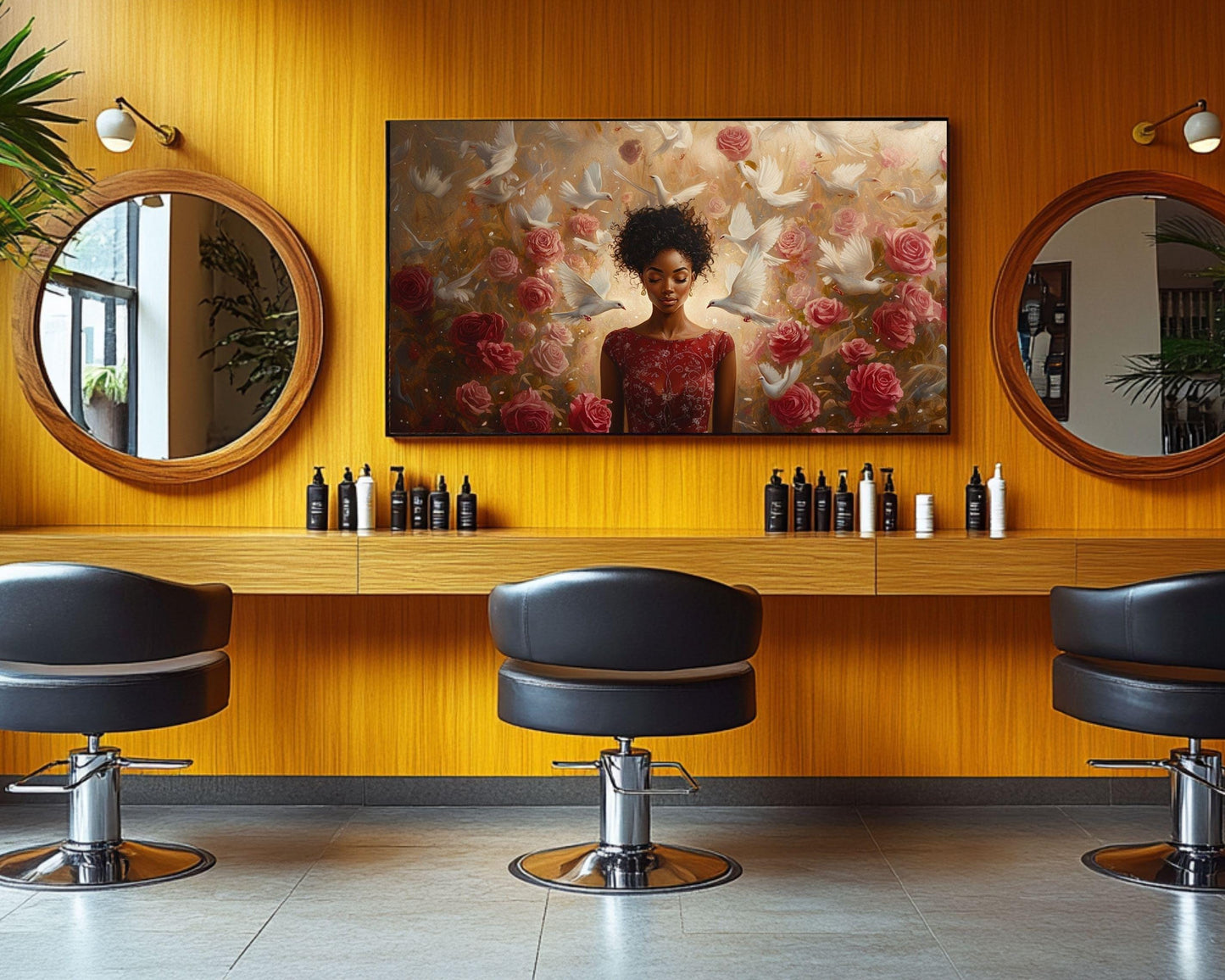 Divine Black Woman with Doves African American Wall Art
