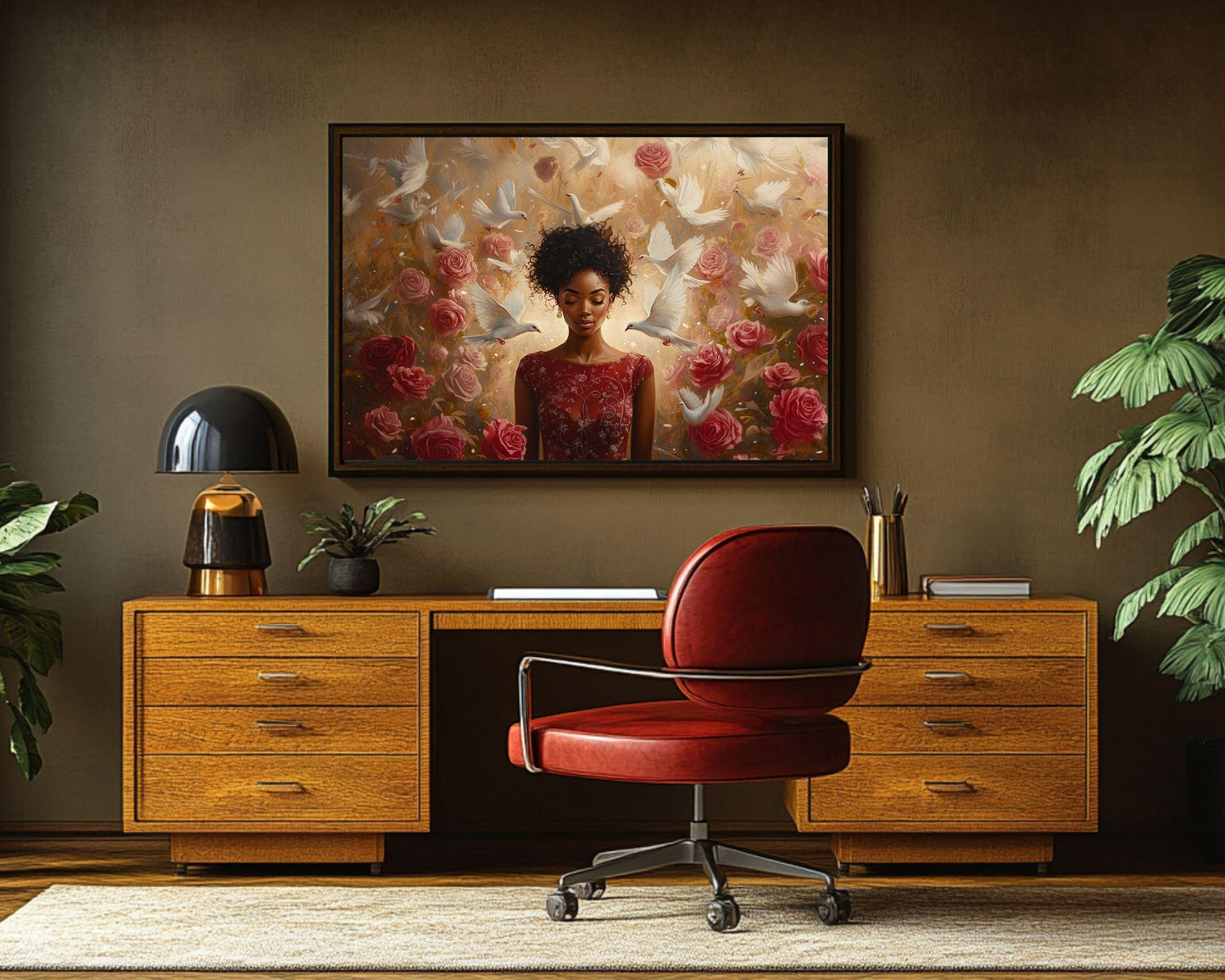 Divine Black Woman with Doves African American Wall Art