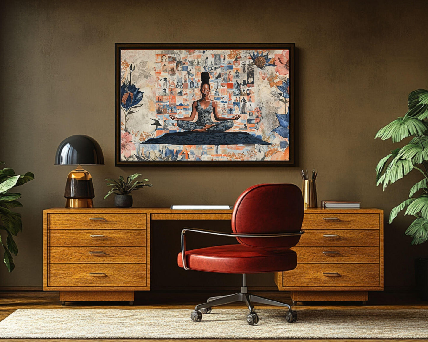 Meditative Black Woman Floral African American Canvas Art
