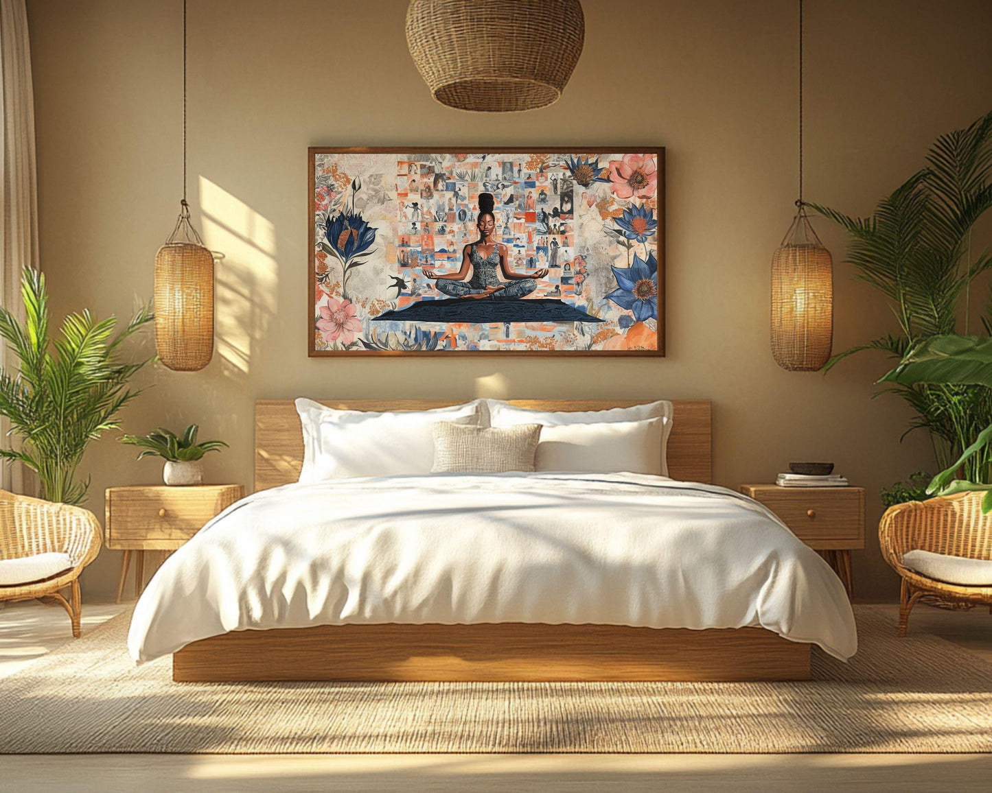Meditative Black Woman Floral African American Canvas Art